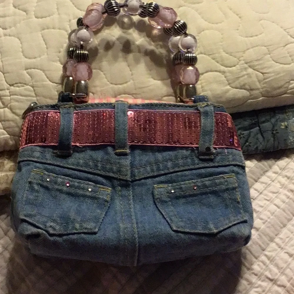 Purse Small Blue Jean Denim Purse with Jewel Handles